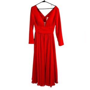 NWT Stunning Lanting Bride Red Maxi Formal Dress V-neckline and Long Sleeve